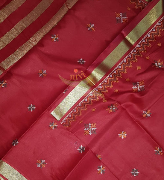 Red kota cotton with traditional kasuti embroidery