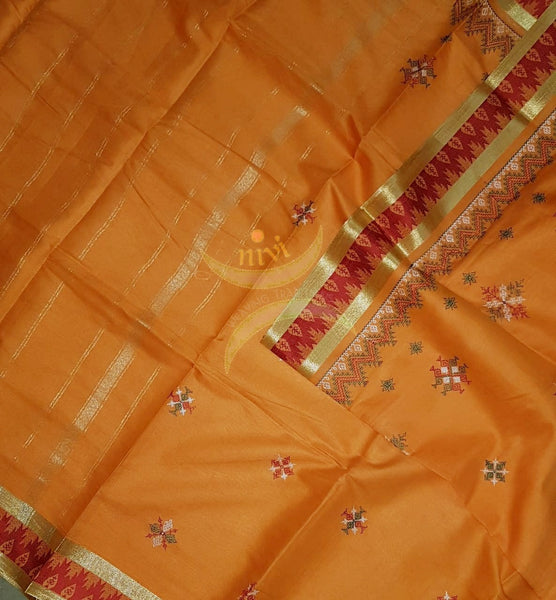 Orange kota cotton with traditional kasuti embroidery