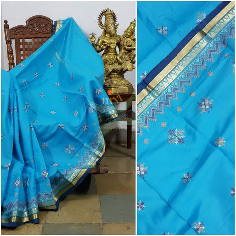 Blue kota cotton with traditional  kasuti embroidery