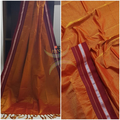 Handloom orange with maroon border khun/khana dupatta.