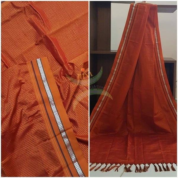 Handloom orange khun/khana dupatta.