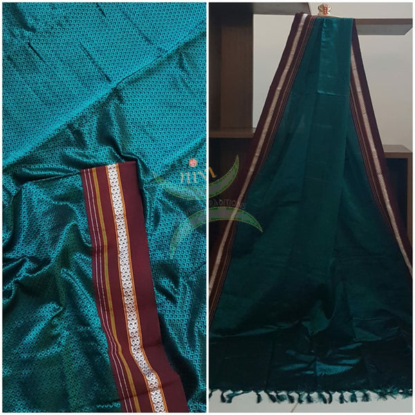 Handloom teal blue with maroon khun/ khana dupatta