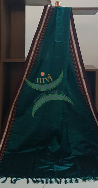 Handloom teal blue with maroon khun/ khana dupatta