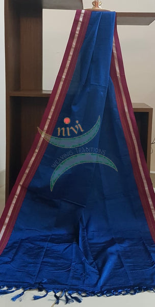 Handloom royal blue with pink khun/ khana dupatta