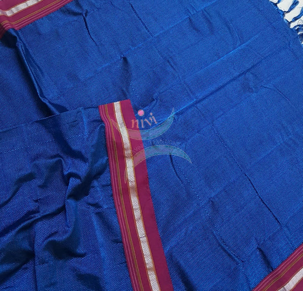 Handloom royal blue with pink khun/ khana dupatta