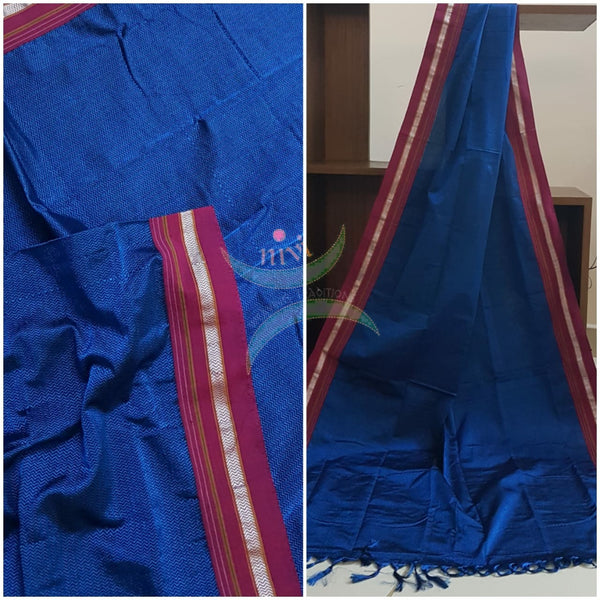 Handloom royal blue with pink khun/ khana dupatta
