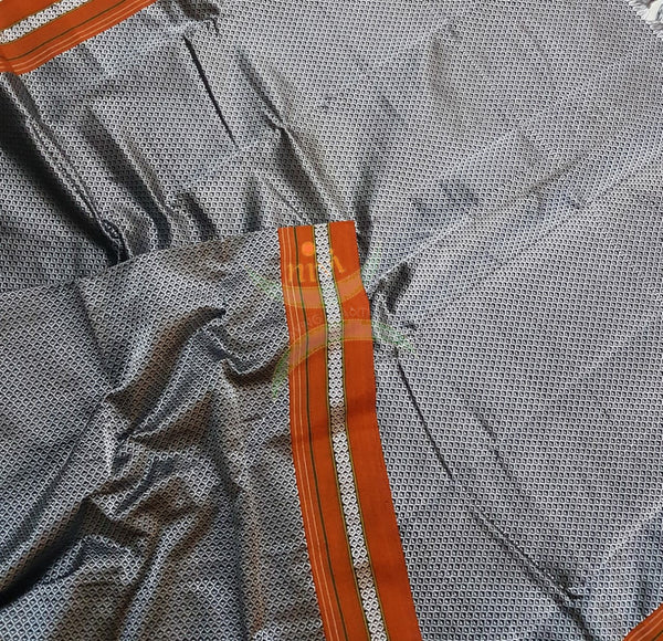 Handloom silver grey with orange khun/ khana dupatta