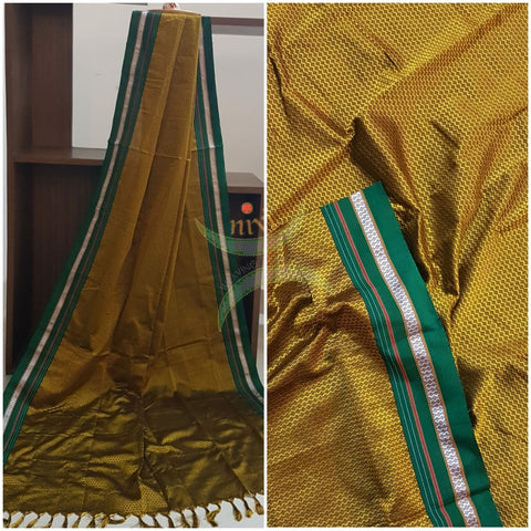 Handloom mustard gold with green khun/ khana dupatta