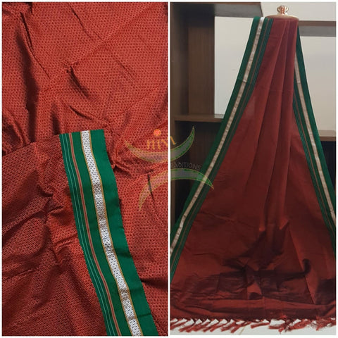 Handloom brick red with green khun/ khana dupatta