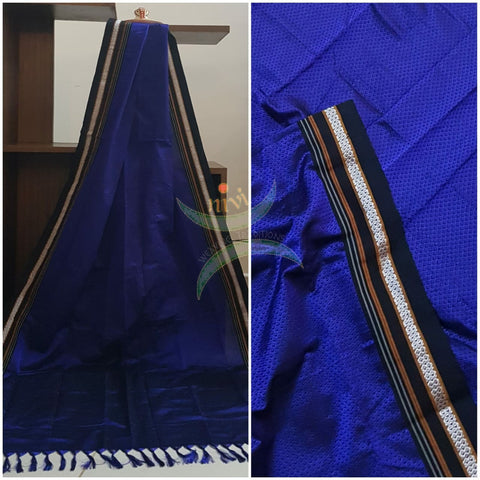 Handloom royal blue with black border khun/ khana dupatta
