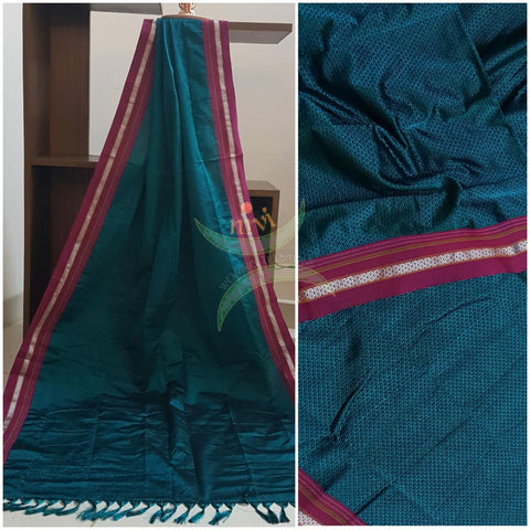 Handloom teal blue with pink border khun/ khana dupatta