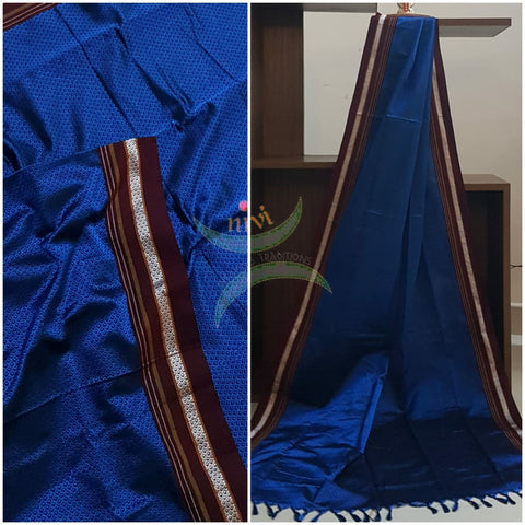 Handloom royal blue with maroon border khun/ khana dupatta