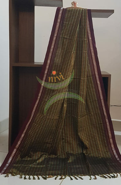 Handloom mehendi green with maroon border khun/ khana dupatta