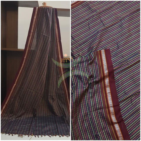 Handloom multi coloured with maroon border khun/ khana dupatta