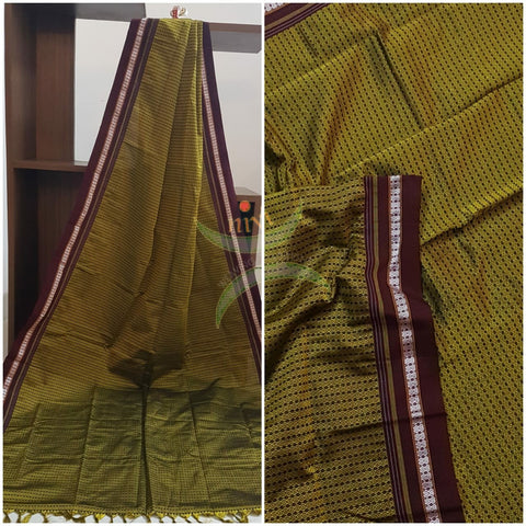 Handloom mehendi green with maroon border khun/ khana dupatta