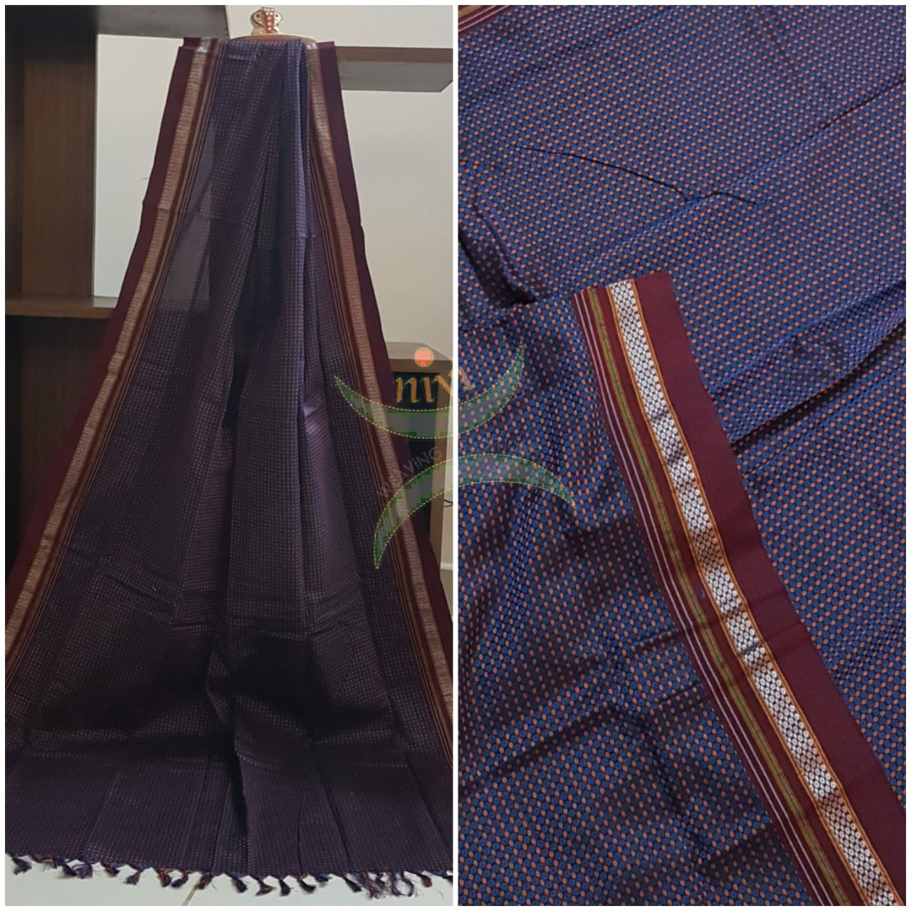 Handloom purple with maroon border khun/ khana dupatta