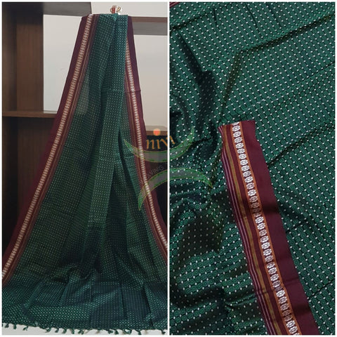 Handloom green with maroon border khun/ khana dupatta