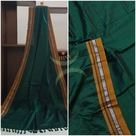 Handloom green with mustard border khun/ khana dupatta