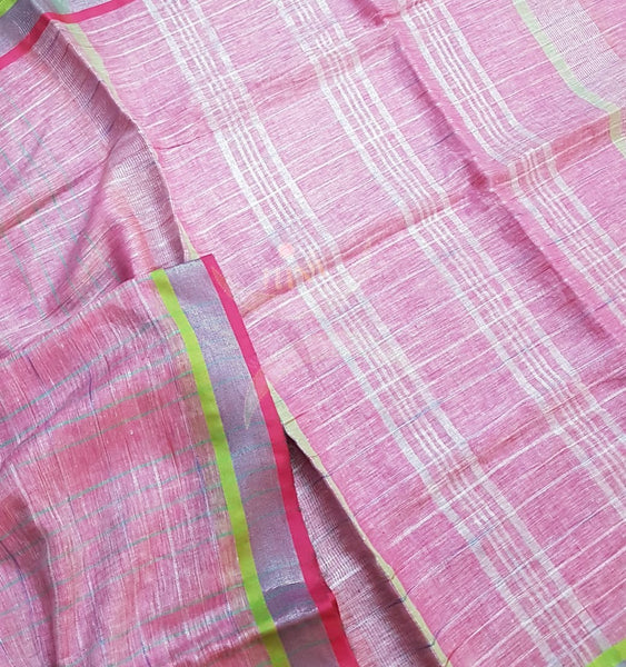 Pink handloom linen. Saree comes with running blouse piece