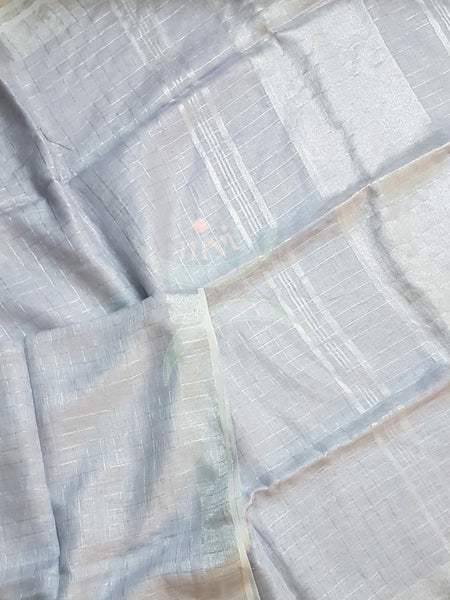 Grey silver handloom checkered linen with silver border