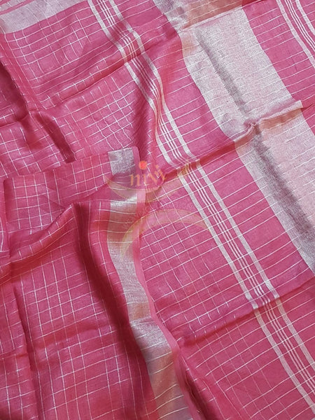 Pink handloom checkered linen with silver border