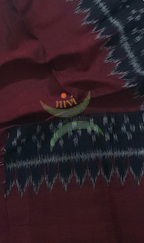 Maroon with black Handloom mul cotton ikat blouse piece. Comes with 36 inches width.