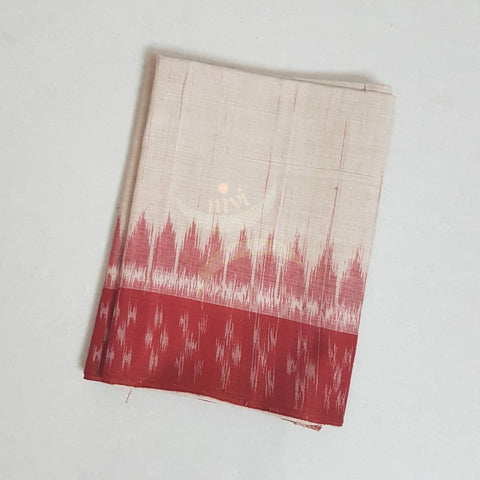 Beige with Red Handloom mul cotton ikat blouse piece. Comes with 36 inches width.