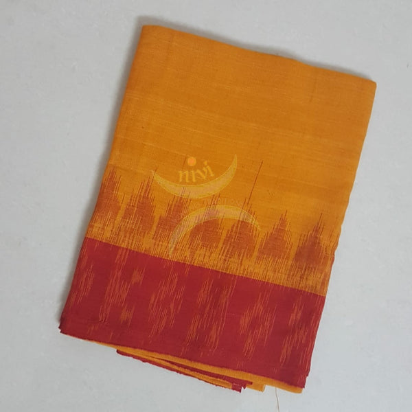Mustard with Red Handloom mul cotton ikat blouse piece. Comes with 36 inches width.