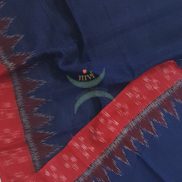 Blue with Red Handloom mul cotton ikat blouse piece. Comes with 36 inches width.