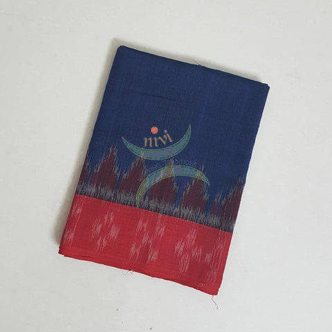 Blue with Red Handloom mul cotton ikat blouse piece. Comes with 36 inches width.