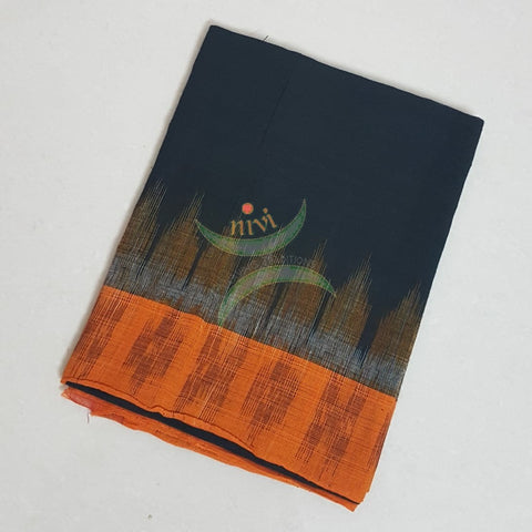 Black with Mustard Handloom mul cotton ikat blouse piece. Comes with 36 inches width.