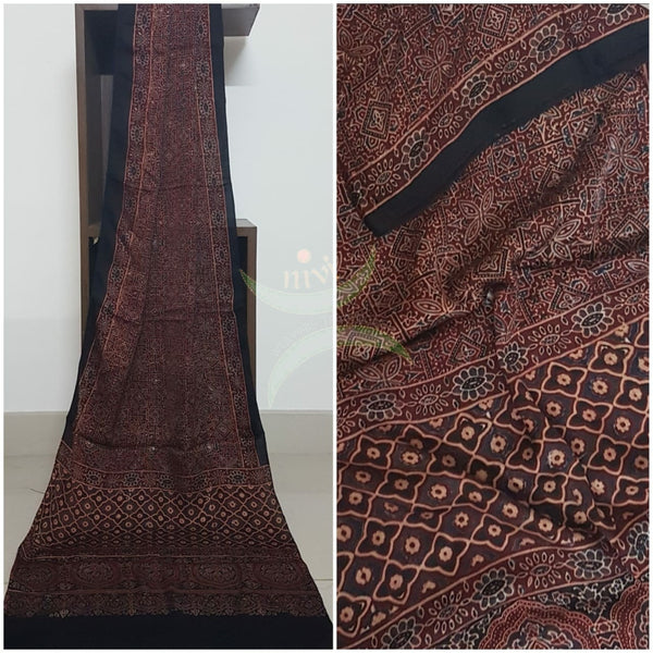 Handloom modal silk natural dyed ajarakh stole. Stole comes in 23 inches width and 2.1 mt by length.