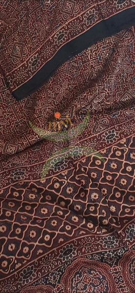 Handloom modal silk natural dyed ajarakh stole. Stole comes in 23 inches width and 2.1 mt by length.