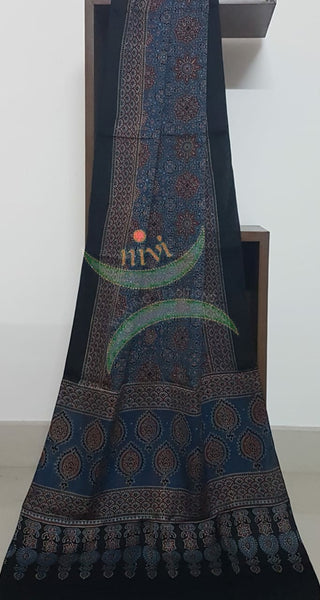 Handloom modal silk natural dyed ajarakh stole. Stole comes in 23 inches width and 2.1 mt by length.