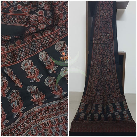 Handloom modal silk natural dyed ajarakh stole. Stole comes in 23 inches width and 2.1 mt by length.