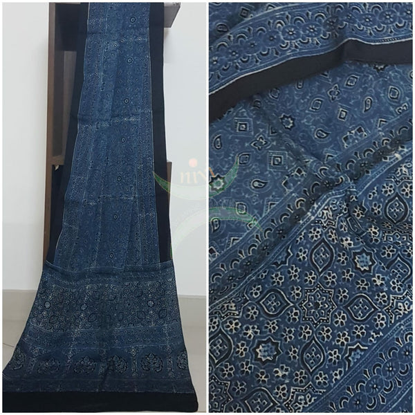Handloom modal silk natural dyed ajarakh stole. Stole comes in 23 inches width and 2.1 mt by length.