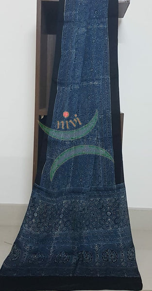 Handloom modal silk natural dyed ajarakh stole. Stole comes in 23 inches width and 2.1 mt by length.