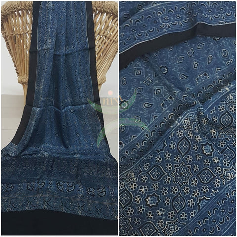 Handloom modal silk natural dyed ajarakh stole. Stole comes in 23 inches width and 2.1 mt by length.