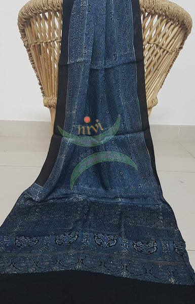 Handloom modal silk natural dyed ajarakh stole. Stole comes in 23 inches width and 2.1 mt by length.
