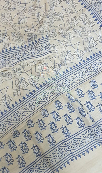 Beige and maroon combination handloom silk blend dupatta with block printed motifs