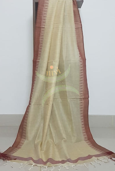 Beige and red combination handloom silk blend dupatta with traditionally woven temple border.