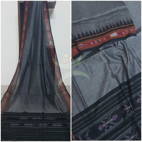 Grey with black handloom sambalpuri ikat mul cotton dupatta