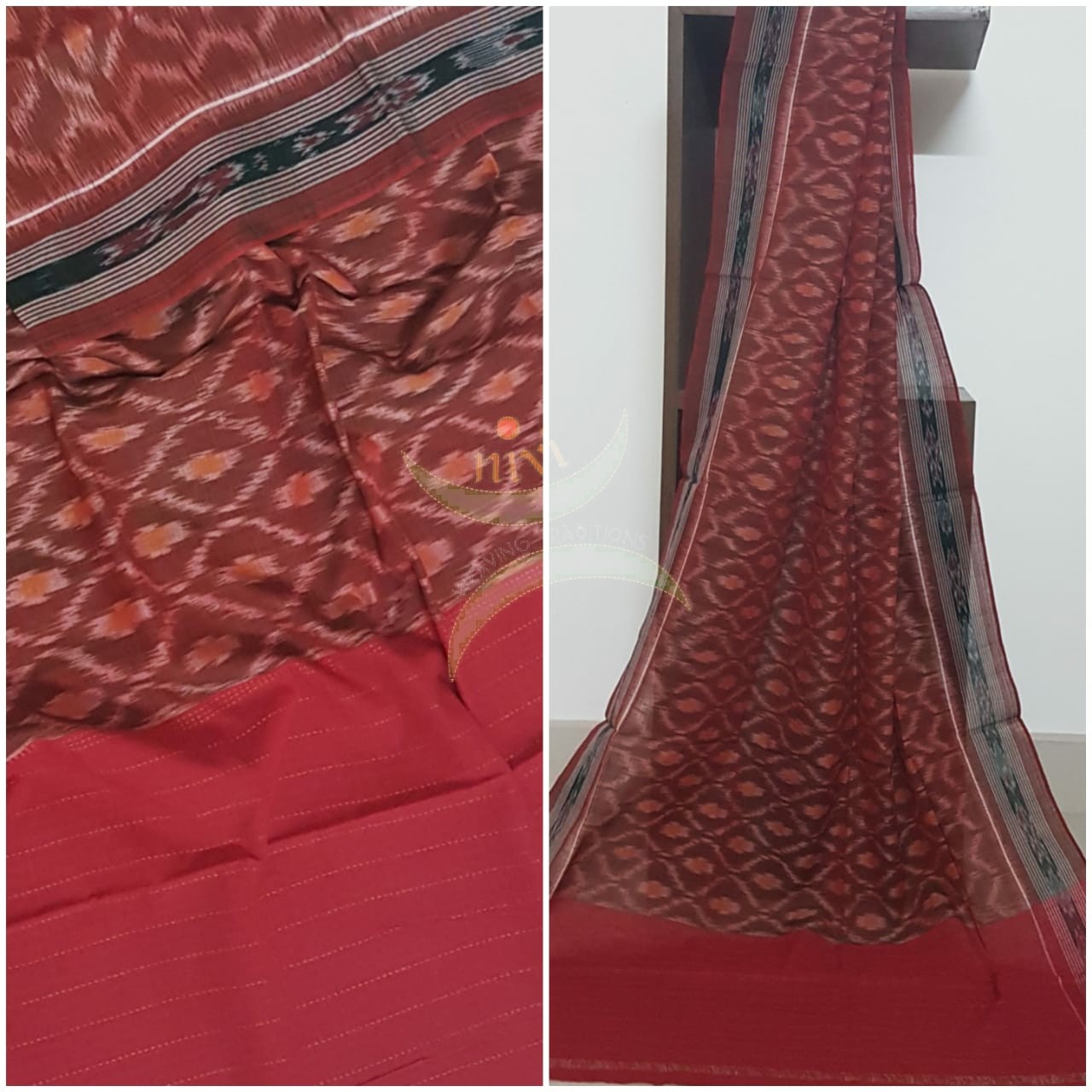 Maroon handloom pochampalli ikat mul cotton dupatta