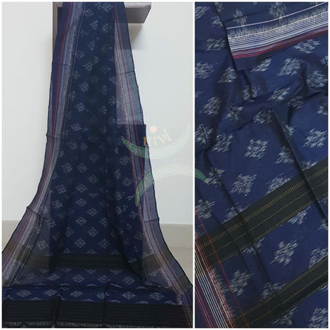 Blue with black handloom pochampalli ikat mul cotton dupatta
