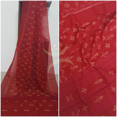 Red handloom pochampalli ikat mul cotton dupatta