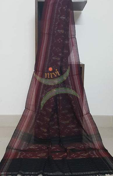 Maroon with Black handloom sambalpuri ikat mul cotton dupatta