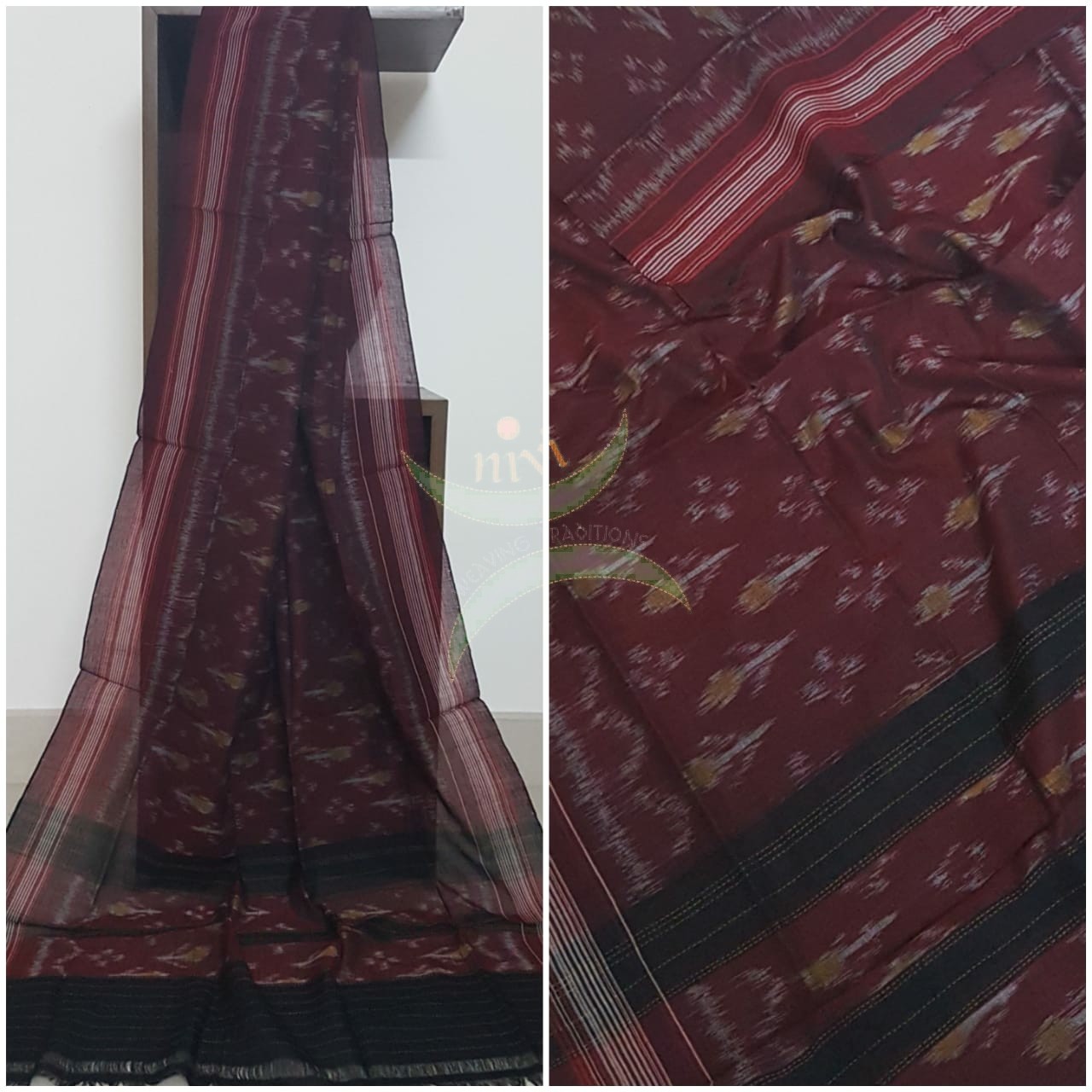 Maroon with Black handloom sambalpuri ikat mul cotton dupatta