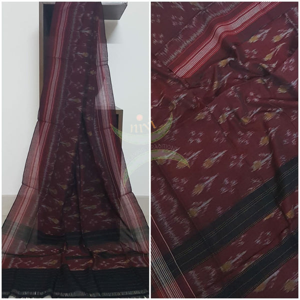 Maroon with Black handloom sambalpuri ikat mul cotton dupatta