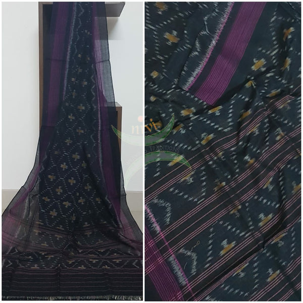 Black with purple handloom sambalpuri ikat mul cotton dupatta