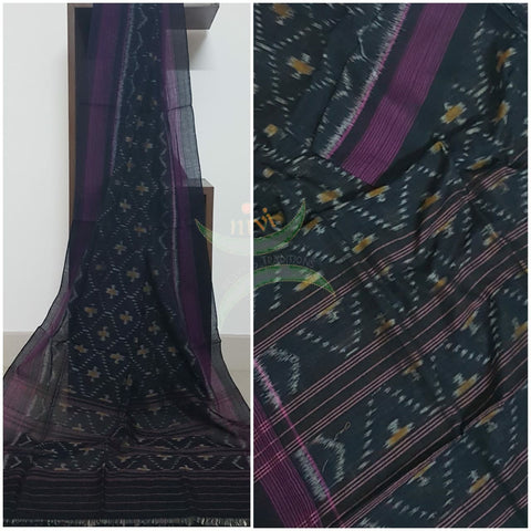 Black with purple handloom sambalpuri ikat mul cotton dupatta